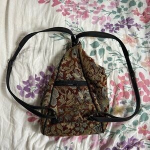 Floral Tapestry Backpack with Black Straps